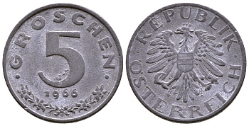 АВСТРИЯ 5 ГРОШЕЙ 1966 КМ 2875 цинк 35-141