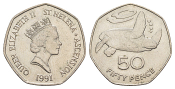 Острова Святой Елены и Вознесения 50 пенсов 1991 KM 16 медно-никель UNC 603-1442
