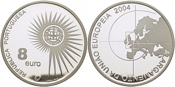Португалия 8 евро 2004 INCM, расширение Европейского Союза KM 753a серебро PROOF 01-182-44