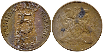 Тринидад и Тобаго 5 центов 1966 герб KM 2 бронза 4396-1049