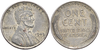 США 1 цент 1943 Авраам Линкольн KM 132а сталь плакированная цинком 4588-358
