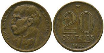 Бразилия 20 сентаво 1955 Руй Барбоза ди Оливейра KM 562, Schon 67 алюминиевая бронза 4567-936