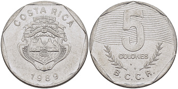 КОСТА-РИКА 5 КОЛОН 1989 v KM 214.1 нержавеющая сталь 67-956