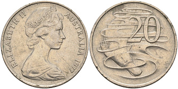 Австралия 20 центов 1977 Елизавета II (1952-), утконос KM 66 медно-никель 4131-915