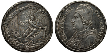 Ватикан 1 пиастр ANN VI (1705/1706) Климент XI, святой Петр, хождение по воде Dav. 1436, Muntoni 47 серебро 10-005-32