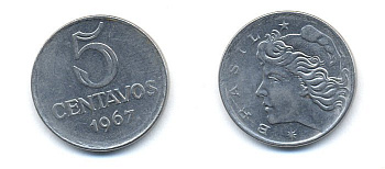 Бразилия 5 сентаво 1967  KM 577.1 нержавеющая сталь  UNC   51-5115
