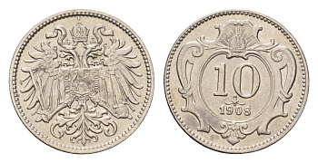 Австрия 10 геллеров 1908 Франц Иосиф I (1848-1916) KM 2802 никель 4627-1148