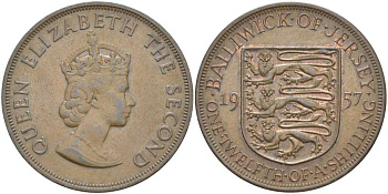 Джерси 1/12 шиллинга 1957 Елизавета II (1952-2022) KM 21 бронза 3996-513