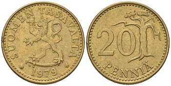 Финляндия 20 пенни 1979 K KM 47 алюминиевая бронза UNC 4577-531