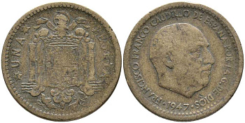 Испания 1 песета 1947 (53) Франсиско Франко (1939-1975) KM 775 алюминиевая бронза 110-1113