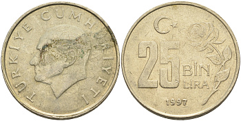 Турция 25000 лир 1997 Мустафа Кемаль Ататюрк KM 1041 медь цинк никель 4595-535