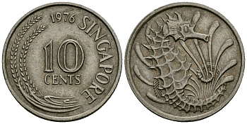 Сингапур 10 центов 1976 морской конёк KM 31 медно-никель 4136-761