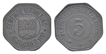 Агатарид 5 пфеннигов 1917 углы герба не касаются жемчужного ободка Funck 5.1a, Men05 167.1, Men18 256.1 цинк 4639-137