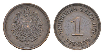Германия 1 пфенниг 1876 A, Вильгельм I (1871-1888) KM 1, J. 1 медь 4636-131