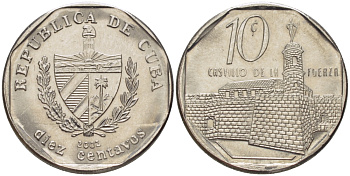 Куба 10 сентаво 2002 форт в Гаване Ла-Фуэрса KM 576.2 сталь плакированная никелем 66-713