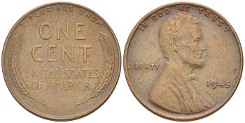 США 1 ЦЕНТ 1945 ЛИНКОЛЬН KM А132 медь цинк 218-213