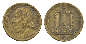 Бразилия 10 сентаво 1955 Жозе Бонифасиу де Андрада и Силва KM 561 алюминиевая бронза 4625-926