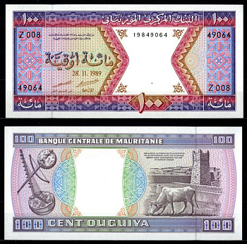 Мавритания 100 угий 1989 Pick 4 d бумага UNC (пресс) 7214-62-1-2