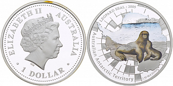 Австралия 1 доллар 2005 антарктические территории, морской леопард, эмаль серебро KM 1018 ​PROOF 01-173-14