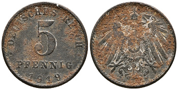 ГЕРМАНИЯ 5 ПФЕННИГОВ 1919 A KM 19, J. 297 железо 39-258