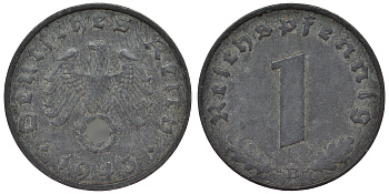 Германия 1 рейхспфенниг 1943 B KM 97, J. 369 цинк 4124-229