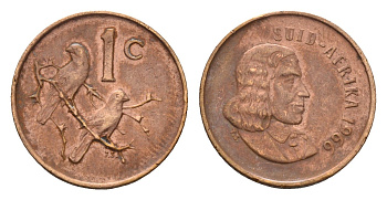 ЮАР 1 цент 1966 Ян ван Рибек (1619-1677), Suid Africa, легенда на африкаанс, капские воробьи KM 65.2 бронза 4643-113