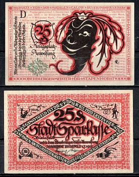 Билефельд (Пруссия, Вестфалия) 25 пфеннигов 1917 Mehl Grabowski B44.4 бумага UNC (пресс) 7556-54-1-1