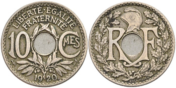 Франция 10 сантимов 1920 KM 866a, Le Franc 138.3 медно-никель 4143-846