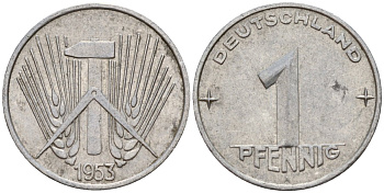 ГДР 1 пфенниг 1953 A KM 5 алюминий 201-554