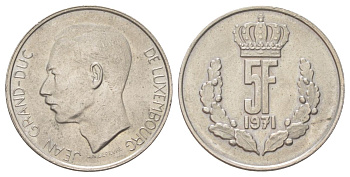 Люксембург 5 франков 1971 KM 56 медно-никель aUNC 4628-1032