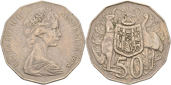 Австралия 50 центов 1978 Елизавета II (1952-2022), герб Австралии, кенгуру KM 68 медно-никель 4131-716