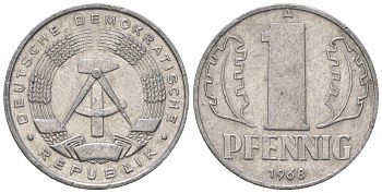 ГДР 1 пфенниг 1968 А КМ 8.1 алюминий 4651-1142
