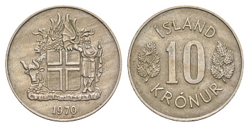 Исландия 10 крон 1970 KM 15 медно-никель 4635-135