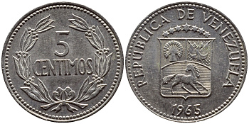 Венесуэла 5 сентимо 1965 KM 38.2 медно-никель 4392-918