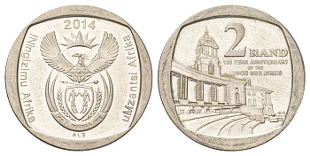 ЮАР 2 ранда 2014 100 лет Зданию Союза медь плакированная никелем UNC 4628-342