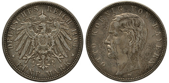 Бавария 5 марок 1904 Отто (1886-1913) Weege 47, J. 46, KM 512 серебро 3711-1521