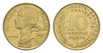 Франция 10 сантимов 1967 KM 929 алюминиевая брона 4647-1152