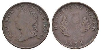 Канада, Новая Шотландия банковский токен 1/2 пенни (1 су) 1832 KM 1 медь 4654-1156