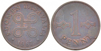 ФИНЛЯНДИЯ 1 ПЕННИ 1967 КМ 44 медь 3309-257