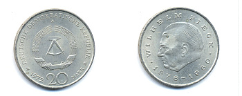 ГДР 20 марок 1972 А, Вильгельм Пик (1876-1960) KM 42 медно-никель 3333-346