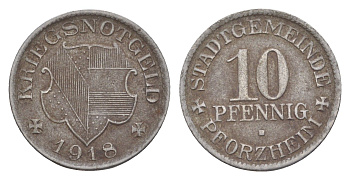 Пфорцгейм 10 пфеннигов 1918 Funck 423.2, Men05 20430.2, Men18 25604.2 железо 4636-814