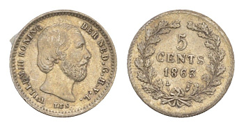 Нидерланды 5 центов 1863 Виллем III (1849-1890) KM 91 серебро 4659-222