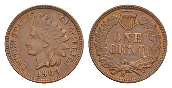 США 1 цент 1909 KM 90a бронза 1520-1112