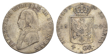 Пруссия 4 гроша 1804 A, Фридрих Вильгельм III (1797-1840) KM 370 серебро 1523-721