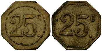 Франция 25 сантимов XIX-XX век ресторанный жетон латунь 4166-436