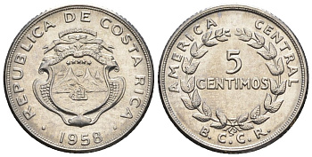 Коста-Рика 5 сентимо 1958  KM 184.1a сталь  UNC  4609-515