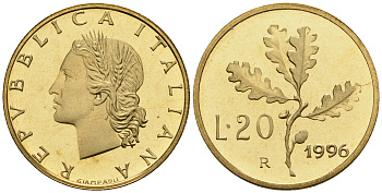 Италия 20 лир 1996 R KM 97 алюминиевая бронза PROOF 1099-3-72