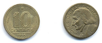 БРАЗИЛИЯ 10 СЕНТАВО 1955 ЖОЗЕ БОНИФЦИУ- ОТЕЦ НЕЗАВИСИМОСТИ KM 561 алюминевая бронза 51-5267