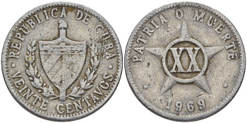 КУБА 20 СЕНТАВО 1969 ЗВЕЗДА KM 35.1 алюминий 67-1122
