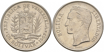 Венесуэла 1 боливар 1967 Симон Боливар KM 42 никель 68-733